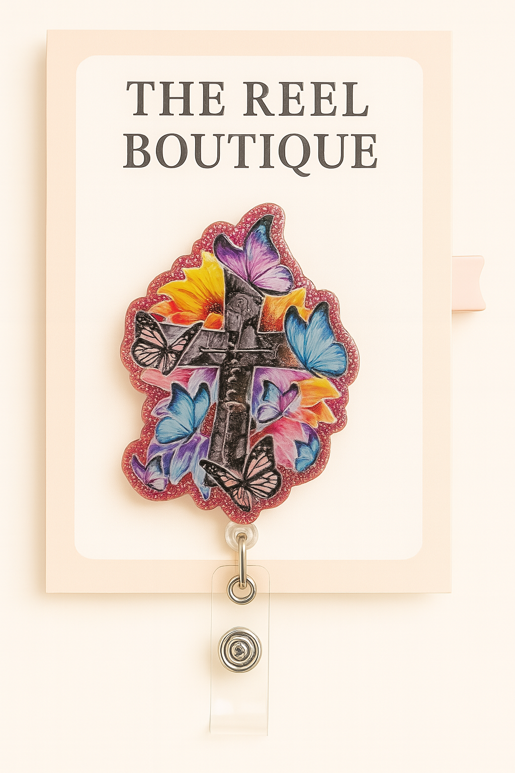 Butterfly Cross Badge Reel Topper