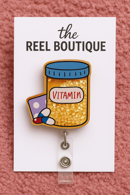 Vitamin Bottle Badge Reel