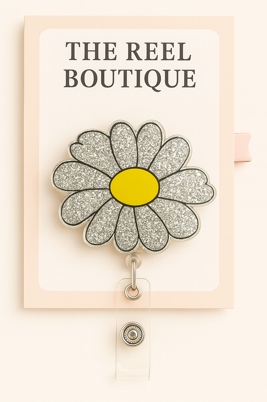 Silver Glitter Daisy Reel Topper