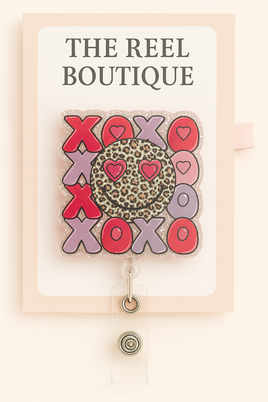 XOXO Leopard Smiley Badge Reel Topper