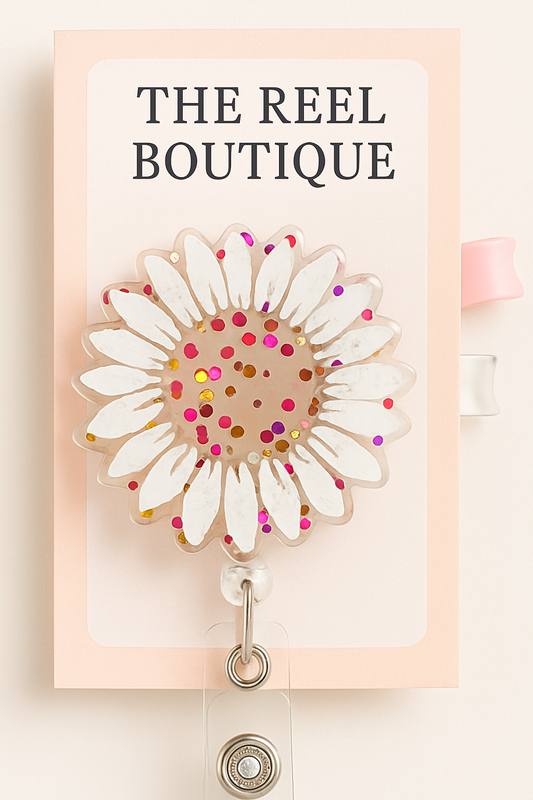 White Daisy Glitter Badge Reel